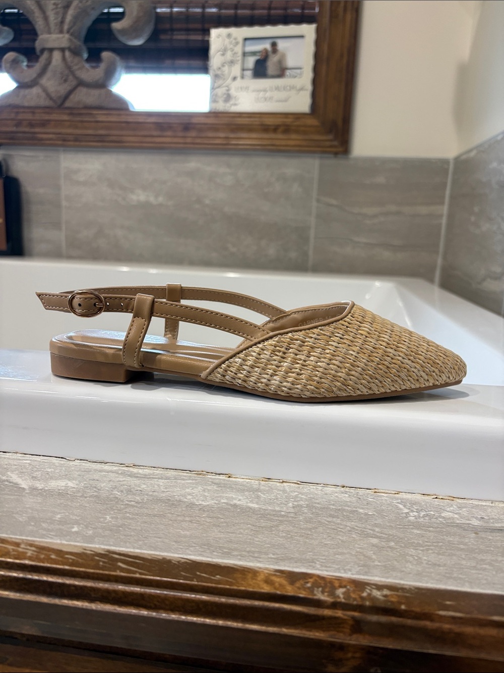 Tan Woven Pointed Slingback Flats - Women size 7, new w/o tags,